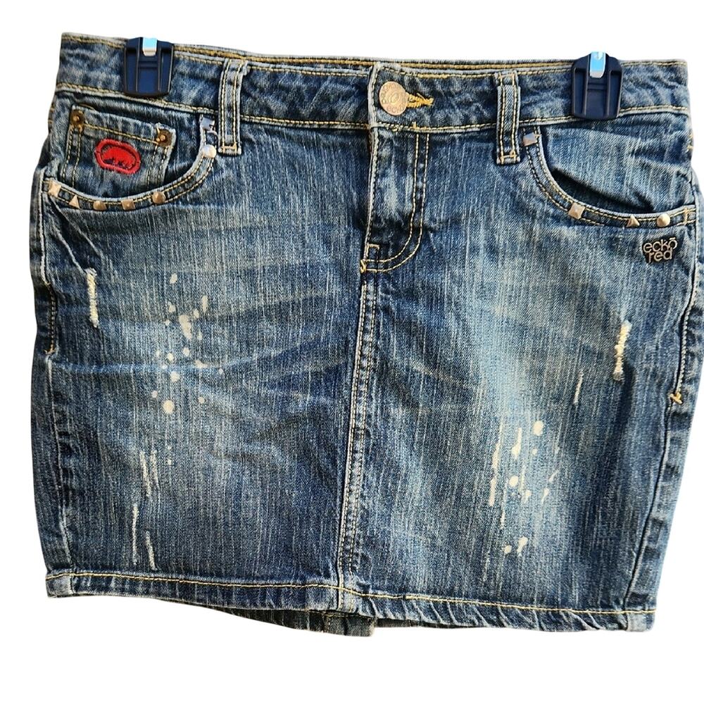 Ecko Red Junior Size 7 Distressed Blue Denim Mini Skirt